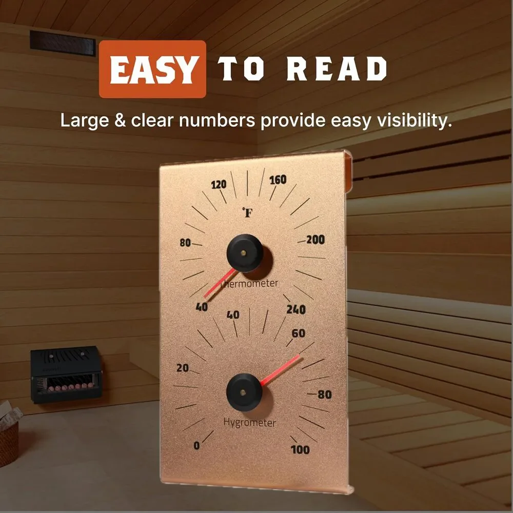 Premium Aluminum Sauna Thermometer Hygrometer Large Numbers Heat Resistant